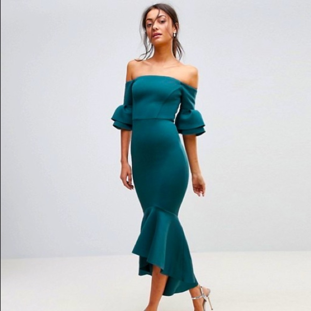 ASOS PREMIUM Bardot Bodycon Pephem Midi Dress